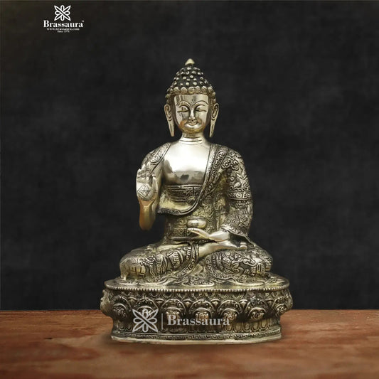 Brassaura® Buddha Handcrafted Brass Statue | Pure Superfine Brass Handcrafted Murti | Brass Statue for Home Temple, Pooja Room | Height 12.5 Inches | Weight 4.12 Kg