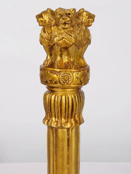 Brassaura® Brass Ashoka Lion Capital Decorative Pillar | Pure Brass | Height 12 Inches & Weight 1.70 kgs