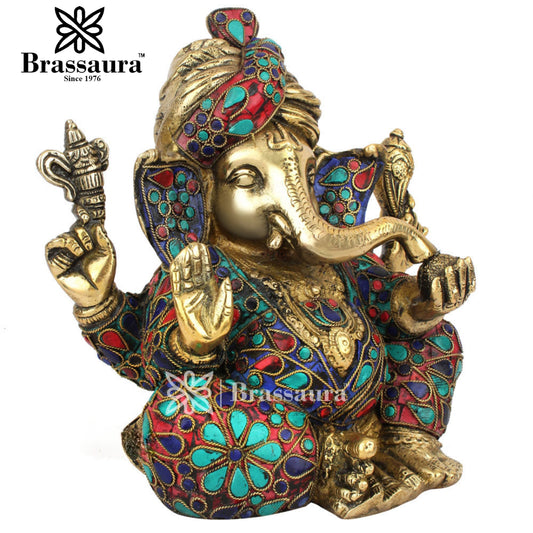 Brass Ganesha Statue For Home Decor And Gift Item Weight 4.2 Kg And Height 7 Inch