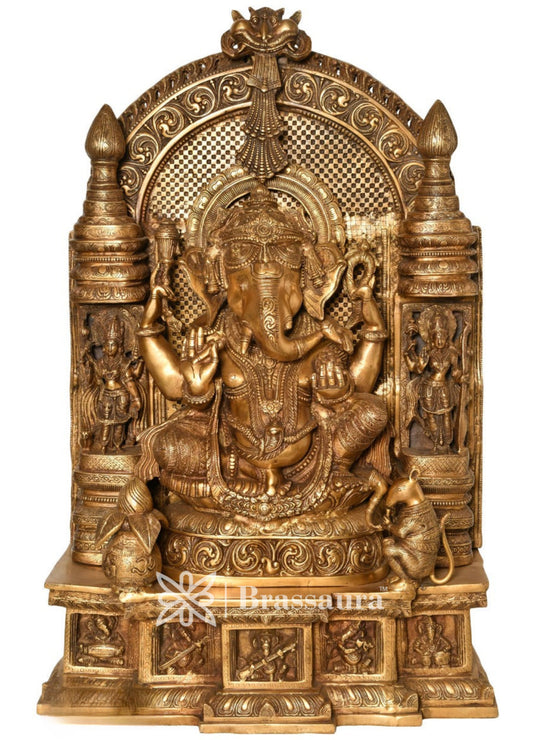 Brassaura™ Brass Ganesha Statue for Home Decor | Weight 82 Kgs | Height 33 Inches