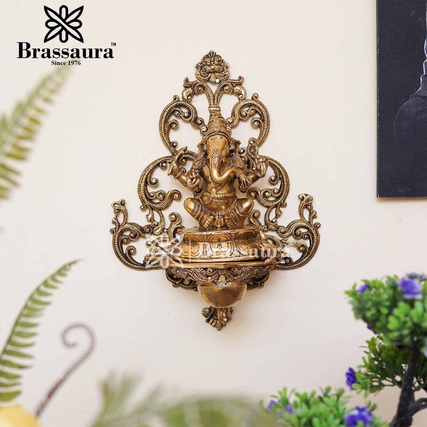 Brass Wall Hanging Ganesha Diya For Home Decor And Gift Item Weight 3.7 Kg And Height 17 Inches