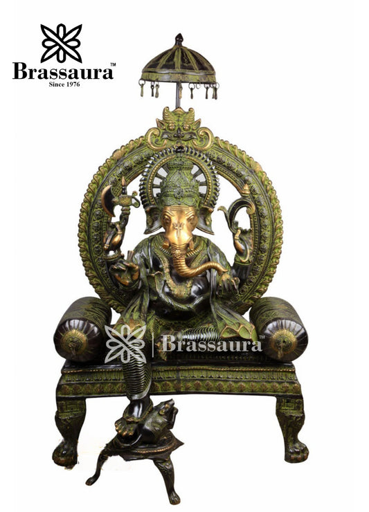 Brassaura™ Brass Ganesha Statue for Home Décor & Gift | Weight 88 Kgs | Height 46 Inches