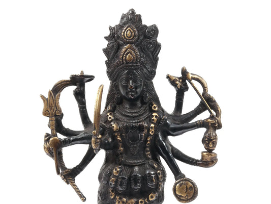 Brassaura® 10.5 Inch Goddess Kali Brass Sculpture | Sacred Handmade Home Idol
