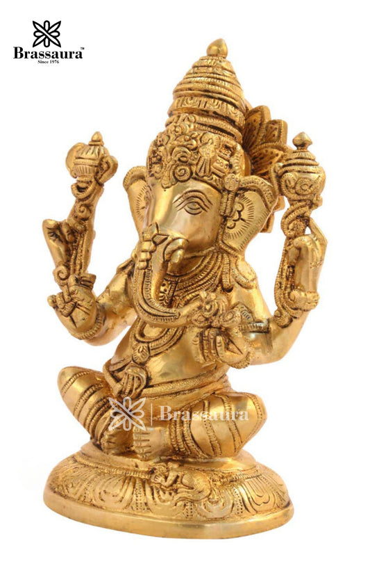 Brass Ganesha Statue For Home Decor And Gift Item Weight 1.7 Kg And Height 7 Inches