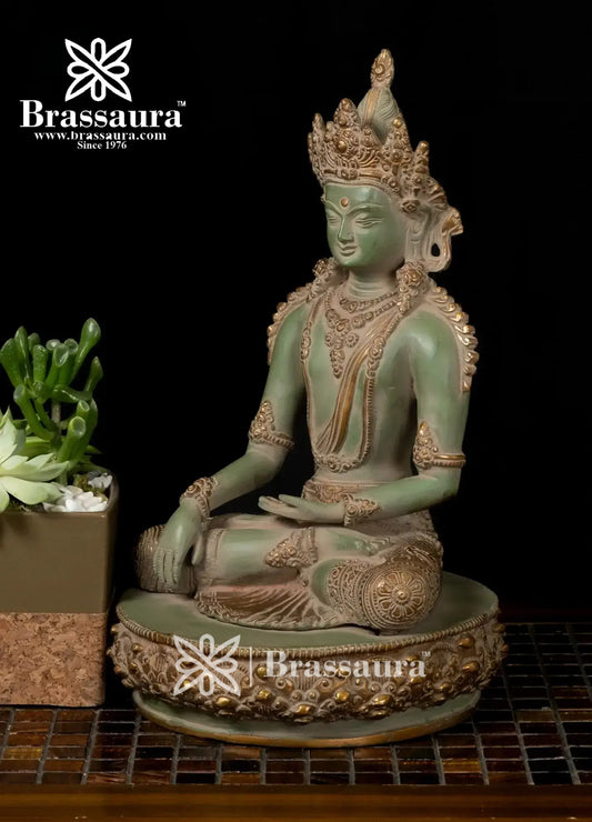Brass Buddha For Home And Décor Weight 6.9 kg Height 13.5 Inch