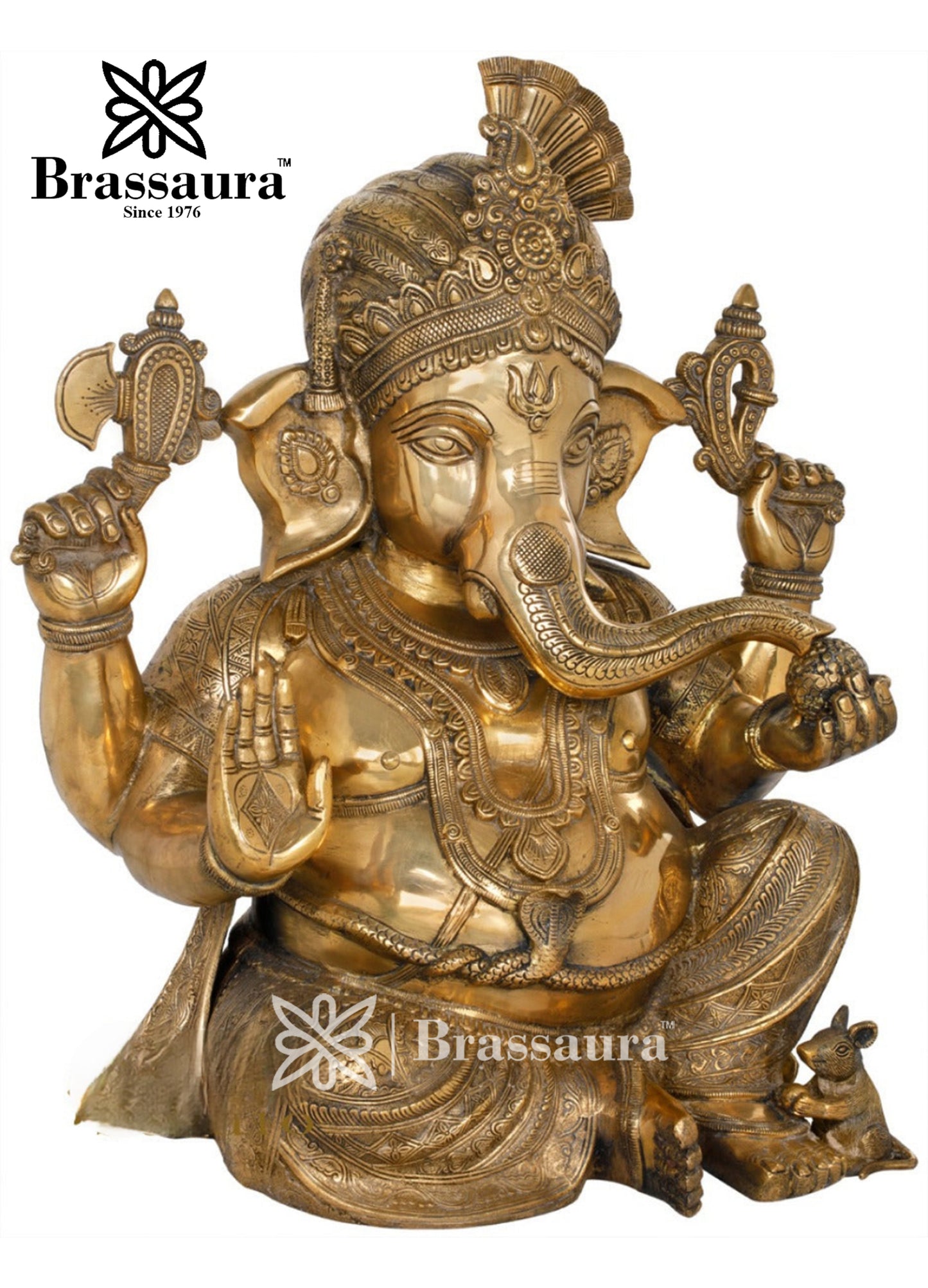 Brassaura™ Brass Turban Ganesha Idol for Home and Decor | Weight 26 Kgs | Height 21 Inches