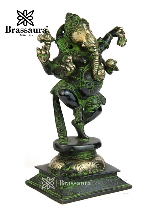Brassaura™ Brass Ganesha Idol for Home Temple & Pooja Décor | Height 7 Inches & Weight 1.3 Kgs