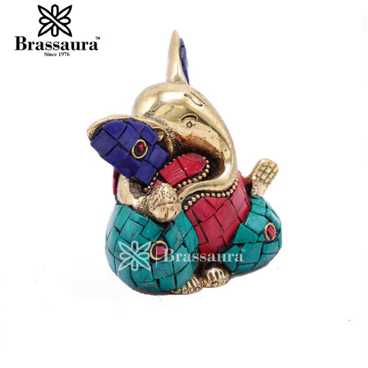 Brass Ganesha Statue For Home Decor And Gift Item Weight .45 Kg And Height 2.5 Inch