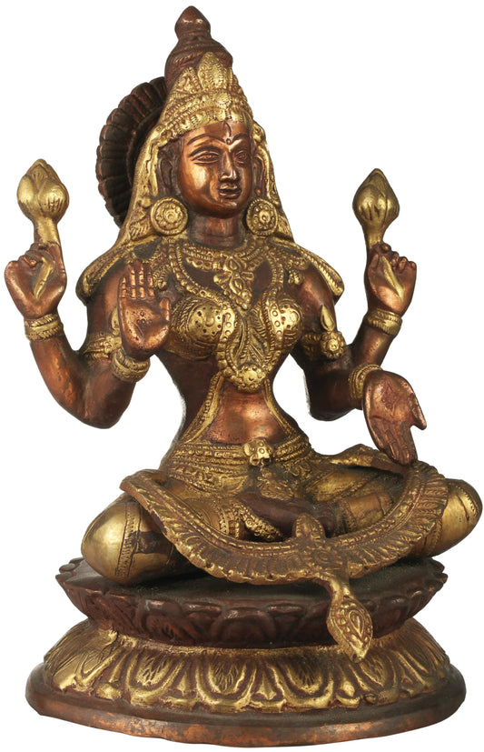 Brassaura® Four-Armed Goddess Lakshmi in Abhaya Mudra | Brass Statue | Height 9.6 Inches & Weight 3.10 kgs