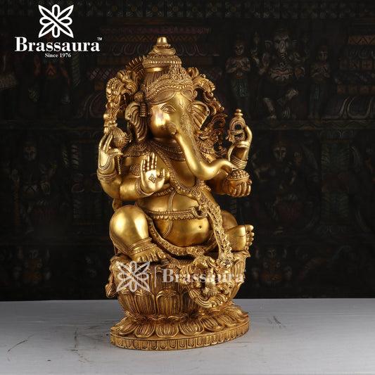 Brassaura™ Brass Ganesha Idol for Home and Decor | Weight 38 Kgs | Height 24 Inches