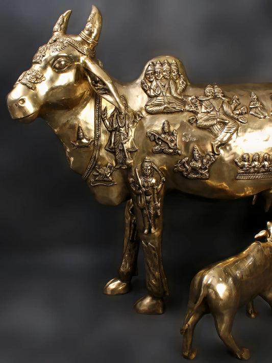 Brassaura® ब्रास नंदी गाय बेबी मूर्ति | ऊँचाई 48.43 इंच और वज़न 163 किलोग्राम