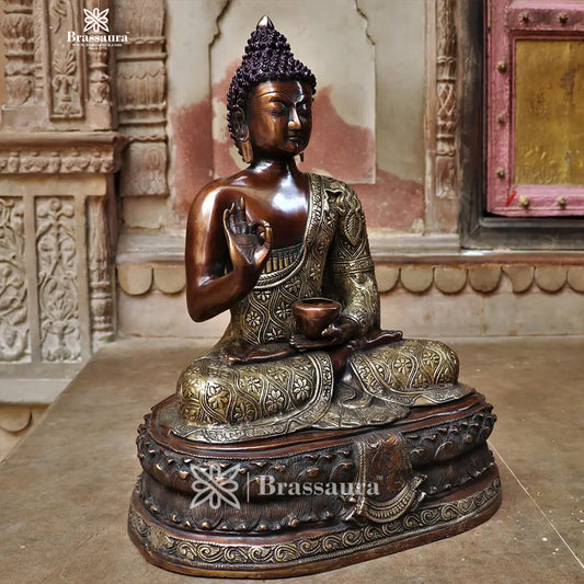 Brass Big Buddha statue for home and decor and gift Item weight 20 kg Height 22 inch