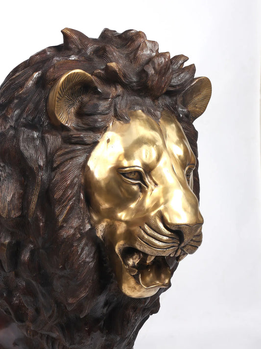 Brassaura® Majestic Lion Brass Sculpture | Pure Brass | Height 49 Inches & Weight 213.70 kgs