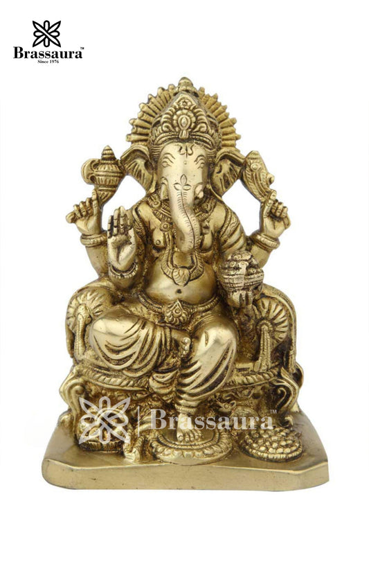 Brassaura™ Brass Ganesha Idol for Home and Decor | Weight 1.8 Kgs | Height 7 Inches