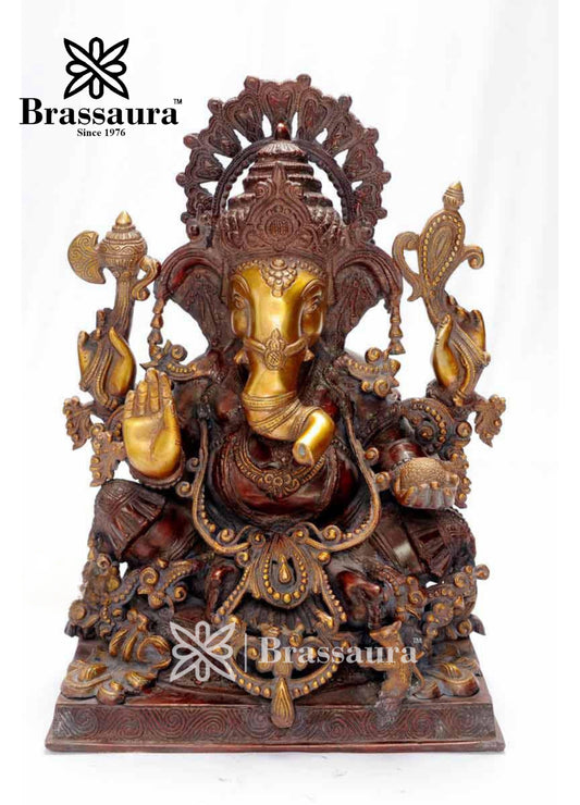 Brassaura™ Divine Brass Ganesha Statue for Home & Worship | Height 19 Inches & Weight 24 Kgs