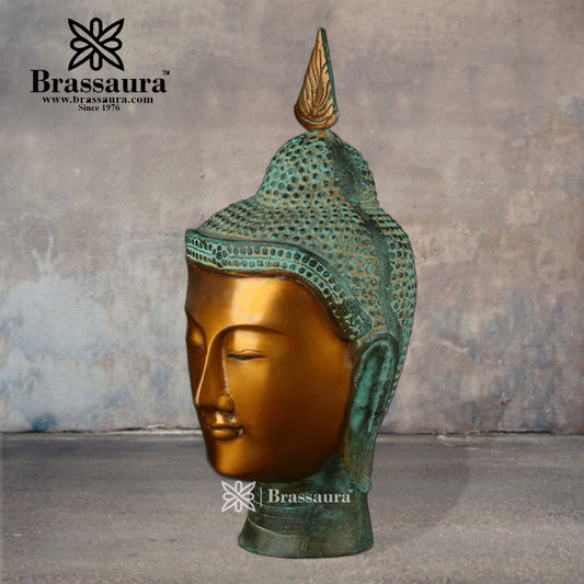 Brass Buddha Head For Home Décor And Gift Items Weight 3.7 Kg And Height 12.5 Inches