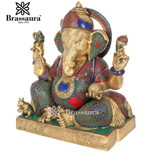 Brass Ganesha Statue For Home Decor And Gift Item Weight 85 Kg And Height 32 Inch