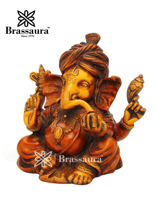 Brass Turban Ganesha Statue For Home Decor Weight 3.5 Kg And Height 7 Inch