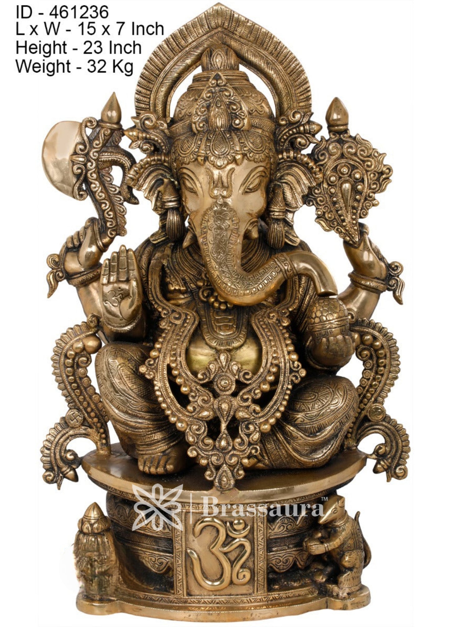 Brassaura™ Brass Jewellery Ganesha Idol for Home Decor | Weight 32 Kgs | Height 23 Inches