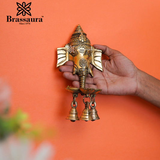 Brassaura® Brass Ganesha Statue for Home Decor and Gift Item | Pure Superfine Brass Handcrafted Murti | Brass Statue for Home Temple, Pooja Room | Height 8.5 Inches | Weight 0.62 kgs
