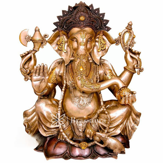 Brassaura™ Brass Ganesha Statue for Home Décor & Gift | Weight 56 Kgs | Height 28 Inches