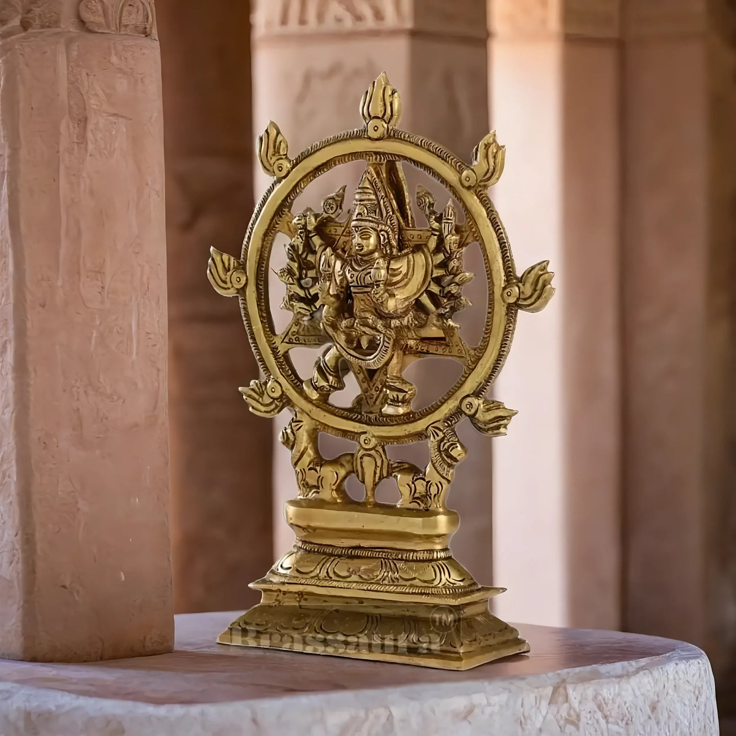 Brassaura™ Pure Brass 16-Armed Lord Vishnu with Meditative Narasimha – 9.5 Inch Height, 2.2 kg Weight | Handcrafted Hindu Idol