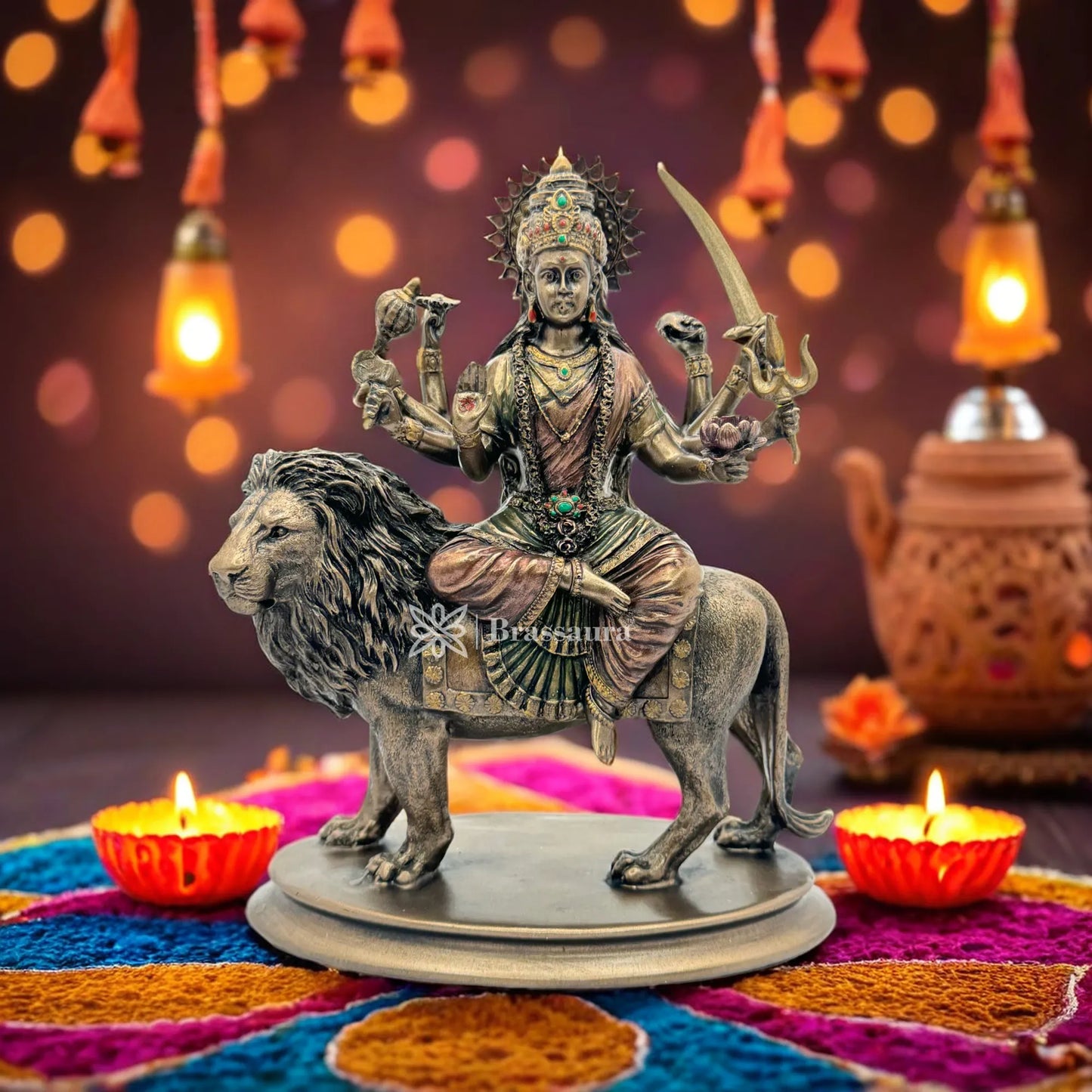 Brassaura™ Resin Durga Statue for Home and Decor Height 10 Inches & Weight 1.65 Kgs
