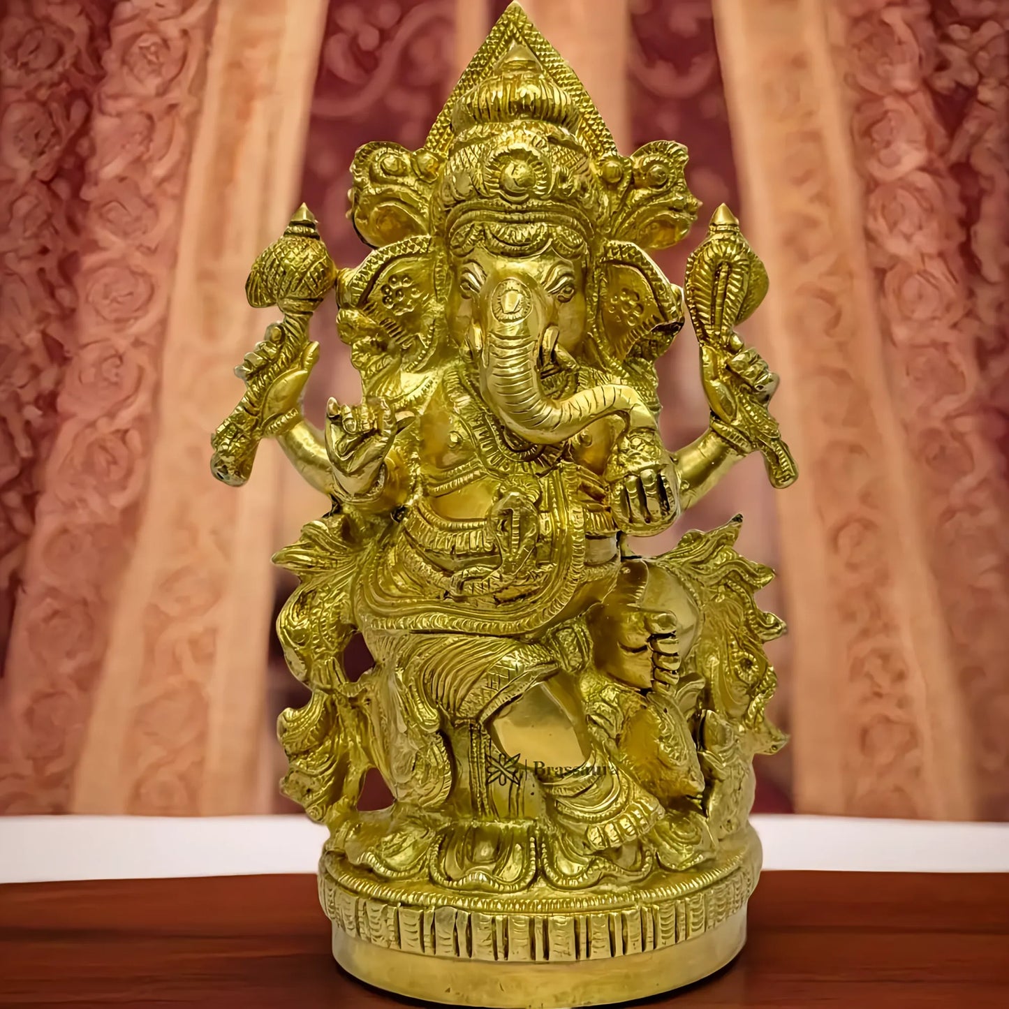Brassaura™ Brass Ganesha Statue – Height 9.4 inches & Weight 3.17 kgs | Ganpati Murti for Home & Pooja Room