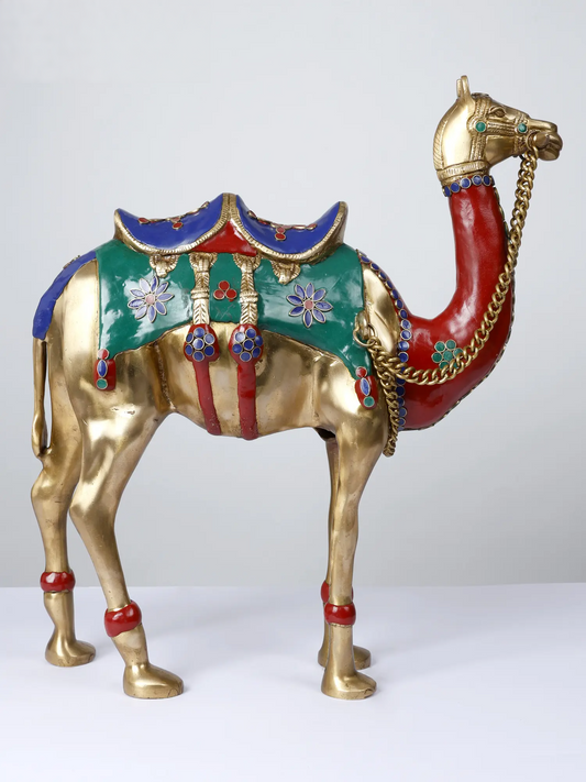Brassaura® Decorative Brass Camel Statue with Inlay Work | Pure Brass | Height 16.9 Inches & Weight 8.10 kgs