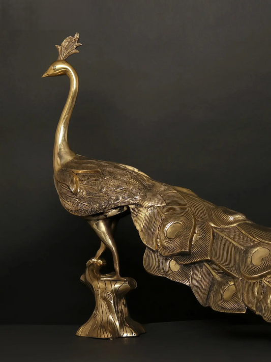 Brassaura® Brass Peacock Sculpture | Pure Brass | Height 24.6 Inches & Weight 23.45 kgs