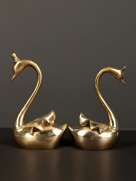 Brassaura® Pair of Swan Brass Sculptures | Pure Brass | Height 7.3 Inches & Weight 1.84 kgs