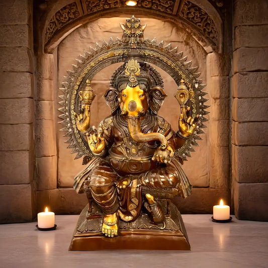 Brassaura™ Monumental Pure Brass Lord Ganesha Statue | Height 71 Inches (6 Feet) & Weight 230 Kgs | Brown Antique Polish Finish