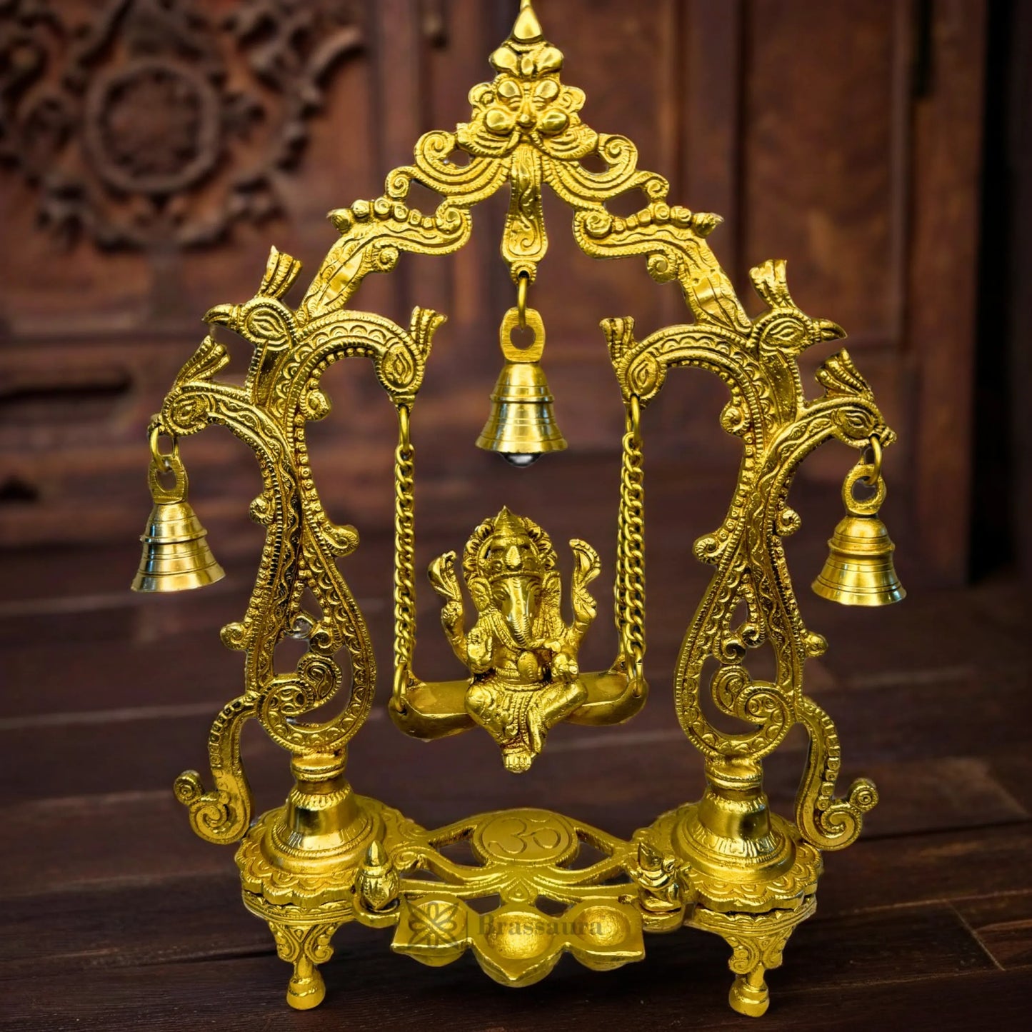 Brassaura™ Brass Ganesha Jhula Murti – Height 14.57 inches & Weight 2.5 kgs | Traditional Ganpati Murti for Home & Pooja Room