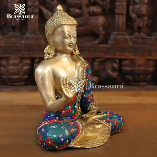 घर और सजावट के लिए पीतल का बुद्ध, वज़न 6 किलो, ऊँचाई 12 इंच