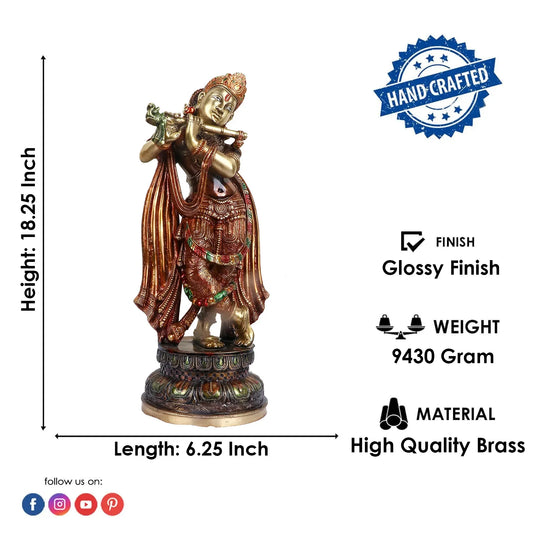 Brassaura® Brass Krishna Idol | Height 18.25 Inches