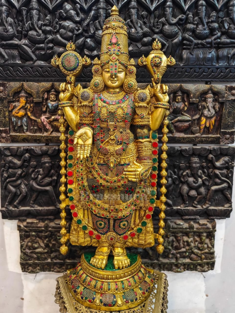 Brassaura™ Pure Brass Tirupati Balaji Idol with Stonework – 48 Inches, 49 Kgs