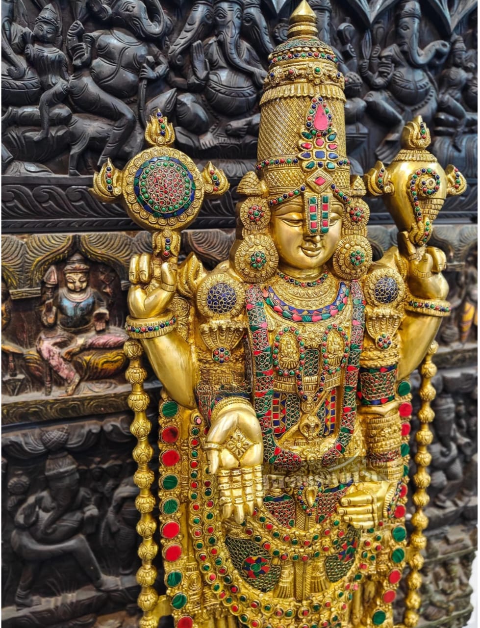 Brassaura™ Pure Brass Tirupati Balaji Idol with Stonework – 48 Inches, 49 Kgs