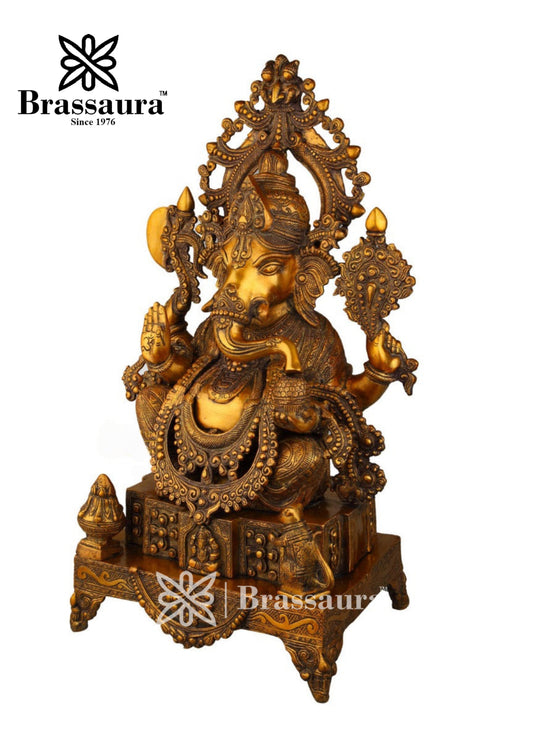 Brassaura™ Brass Ganesha Statue for Home Décor & Gift | Weight 60 Kgs | Height 33 Inches