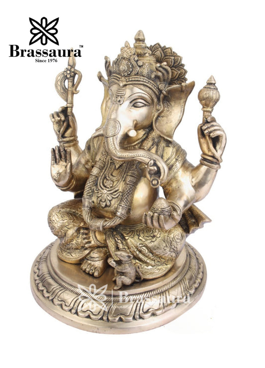 Brass Ganesha Statue For Home Decor And Gift Item Weight 17 Kg And Height 17 Inch