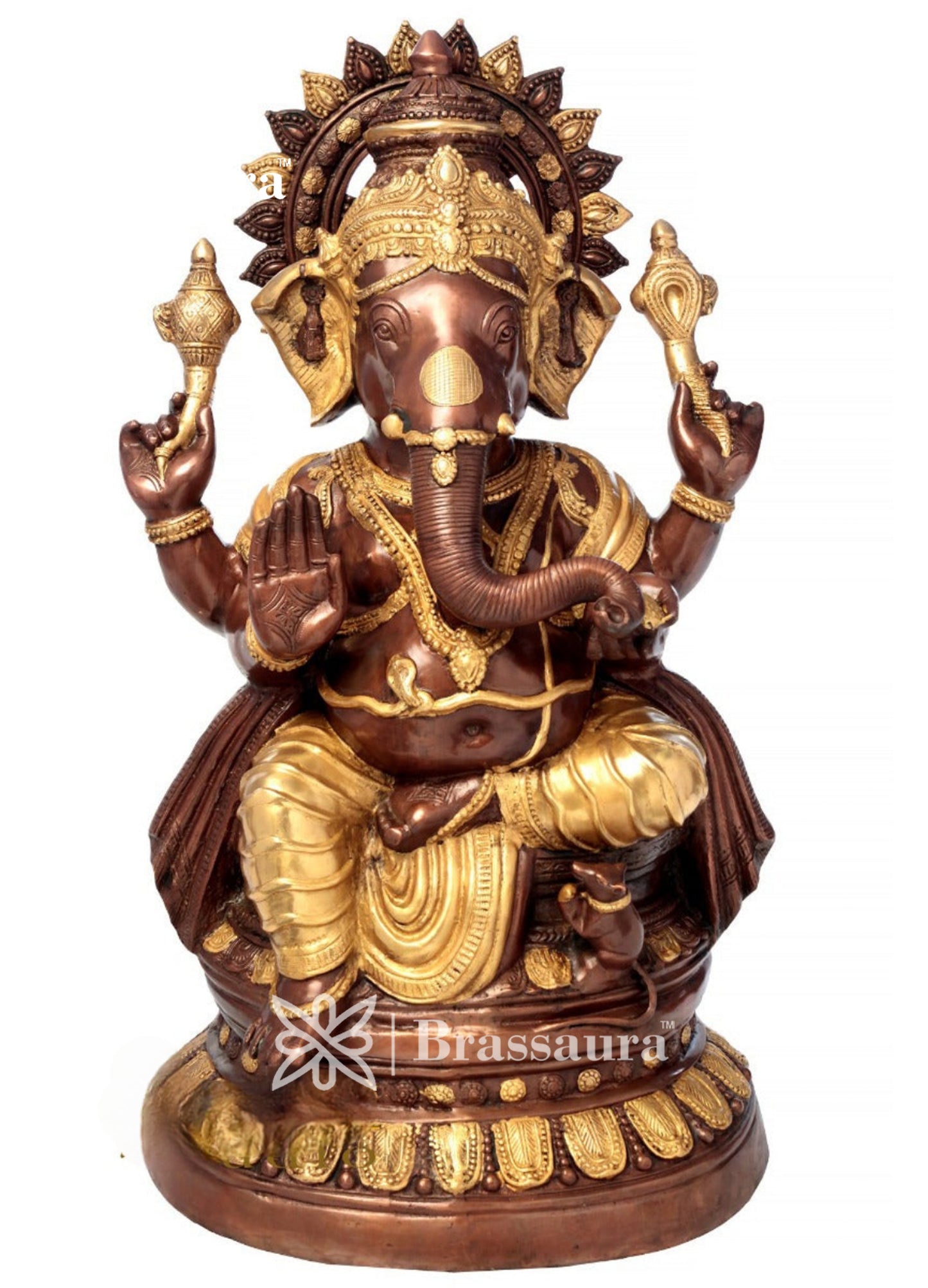 Brassaura™ Brass Ganesha Statue for Home Decor | Weight 42 Kgs | Height 35 Inches