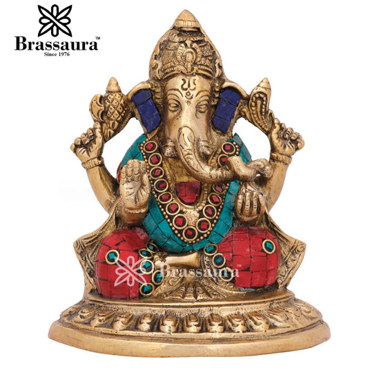 Brassaura™ Brass Ganesha Statue for Home Décor | Weight 1.3 Kgs | Height 6 Inches