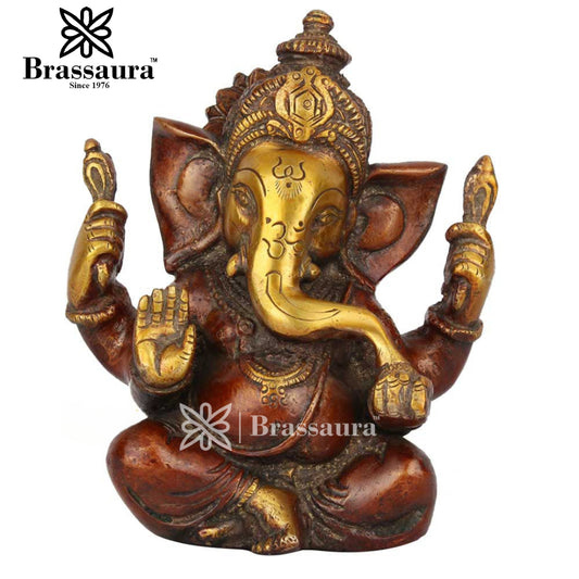 Brassaura™ Brass Ganesha Idol for Home and Decor | Weight 1.5 Kgs | Height 6 Inches