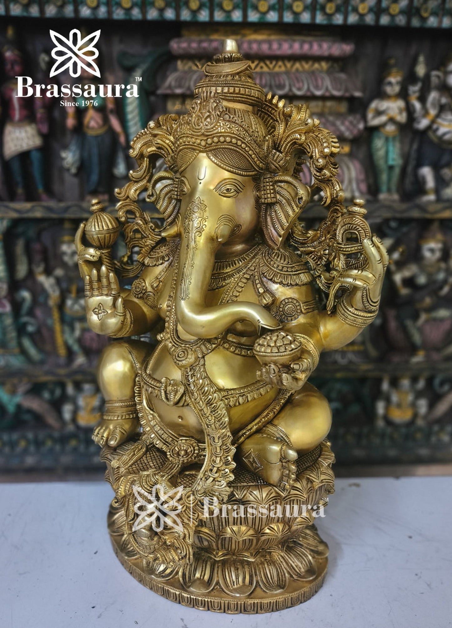 Brassaura™ Brass Ganesha Idol for Home and Decor | Weight 38 Kgs | Height 24 Inches