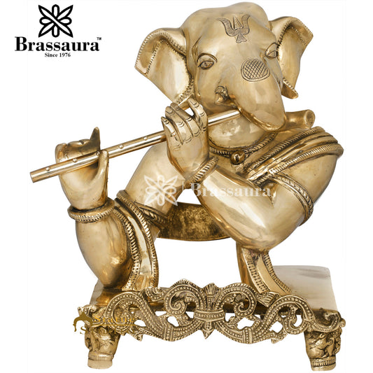 Brassaura™ Brass Ganesha Idol for Home and Decor | Weight 7.4 Kgs | Height 11 Inches