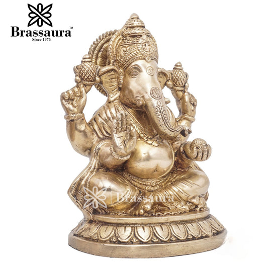 Brassaura™ Brass Ganesha Idol for Home and Decor | Weight 3 Kgs | Height 7.5 Inches