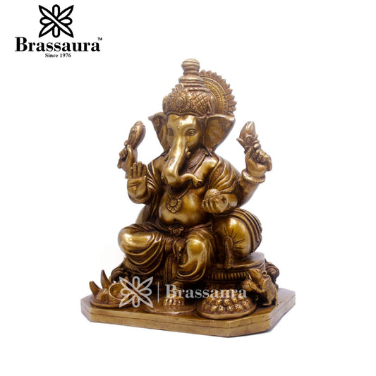 Brassaura™ Brass Fruit Ganesha Idol for Home and Decor | Weight 8.8 Kgs | Height 12 Inches