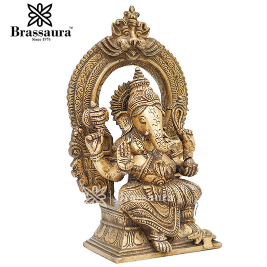 Brassaura™ Brass Ganesha Idol for Home and Decor | Weight 4.5 Kgs | Height 12 Inches