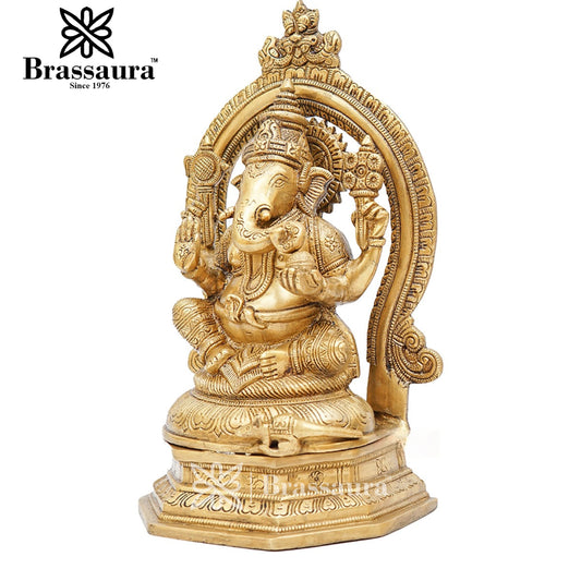Brassaura™ Brass Ganesha Idol for Home and Decor | Weight 4 Kgs | Height 11 Inches