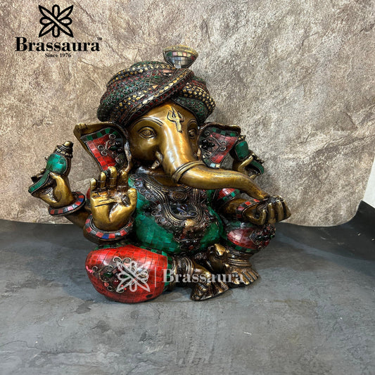 Brassaura™ Brass Ganesha Statue for Home and Decor | Weight 17 Kgs | Height 21.7 Inches