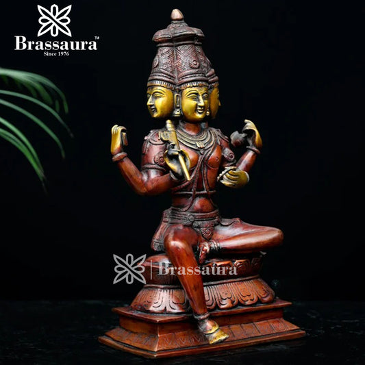 Brassaura™ Brass Brahma Dev Idol – Height 16 Inches & Weight 7.3 Kgs | Exquisite Brass Artwork for Spiritual Interiors